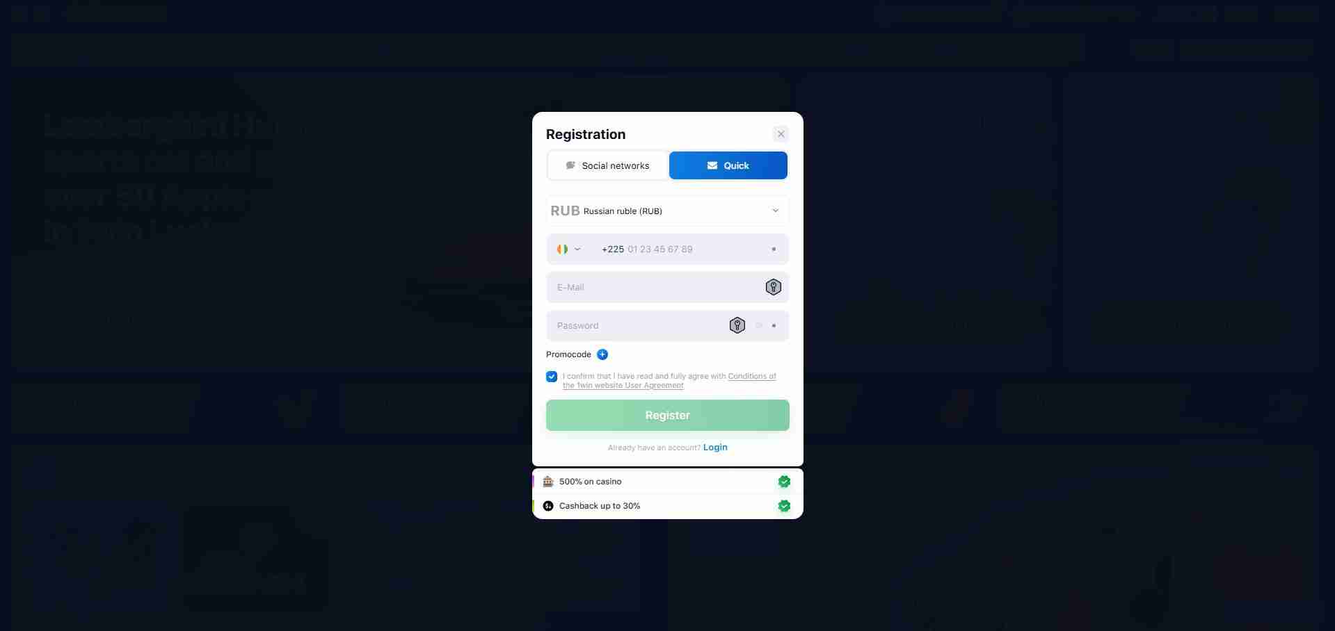 1win registration India